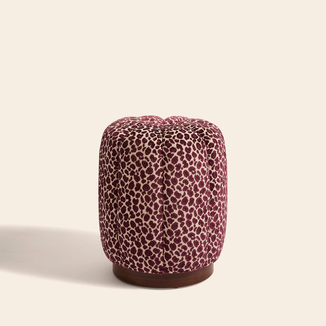 Pouf léopard Claudel jacquard de velours – pouf design - tissu couture - fabrication française - coloris fauve cognac - Clovi Paris