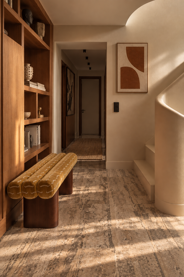 Banc sur mesure Pompidou velours jacquard jaune Agatha Dedar par Clovi Paris. Banquette bout de lit jaune ocre couture et mobilier d'éditeur pour prescripteurs, hôtellerie et projets résidentiels de prestige. Bespoke Pompidou bench in Agatha yellow ochre Dedar velvet jacquard by Clovi Paris. Designer end-of-bed bench for interior design professionals, luxury hospitality, and private residences.